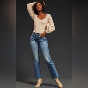 Pilcro The Yaya Mid-Rise Kick‎ Flare Jeans Raw Hem Stretch Denim Size 30